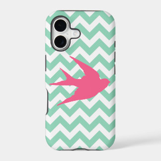 Pink Bird Silhouette on Chevron Stripes iPhone 17 Case
