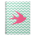 Pink Bird Silhouette On Chevron Stripes Notebook at Zazzle