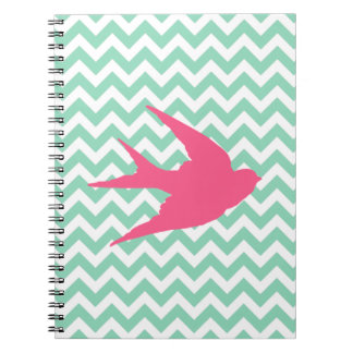 Pink Bird Silhouette on Chevron Stripes Notebook