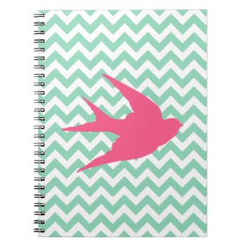 Pink Bird Silhouette On Chevron Stripes Notebook by PatternPlethora at Zazzle