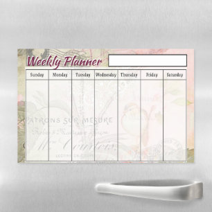 Pink bird weekly planner  magnetic dry erase sheet