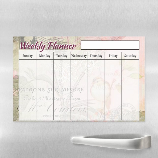 Pink bird weekly planner  magnetic dry erase sheet (In Situ)