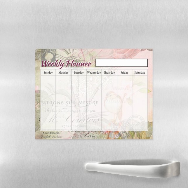 Pink bird weekly planner magnetic dry erase sheet (In Situ)