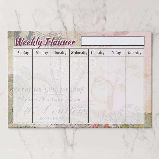 Pink bird weekly planner sheets paper pad (Front)