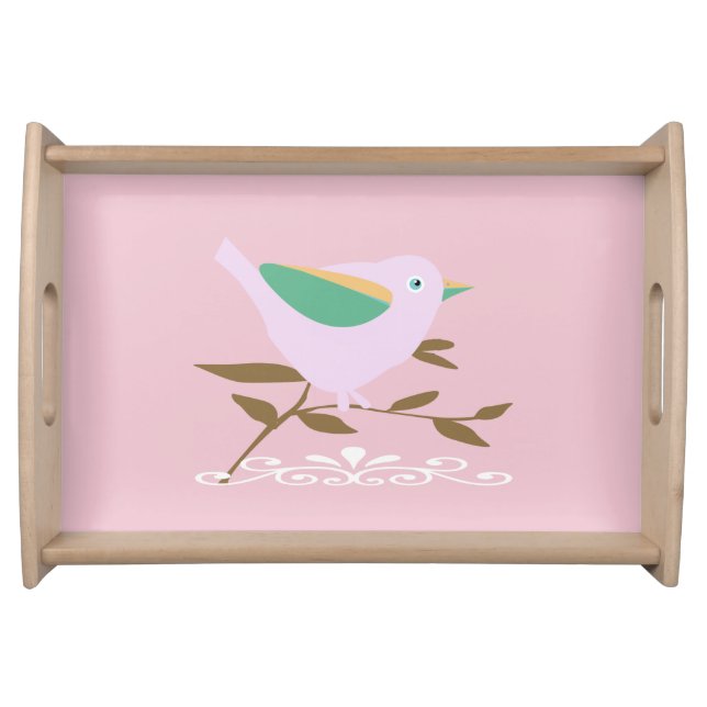 Pink bird with scroll serving tray (Front)