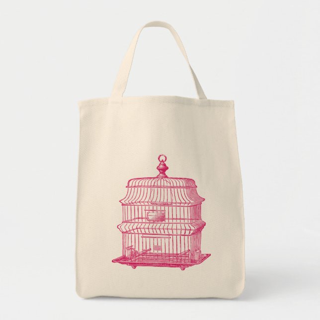 pink birdcage shopping tote bag (Front)