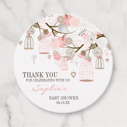 Pink Birdcages and Flowers Thank You Favor Tags