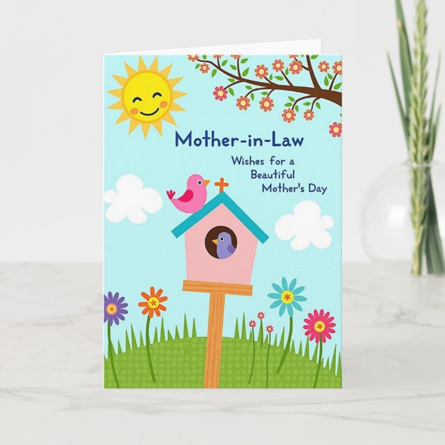 Pink Birdhouse Mothers Card (Front)