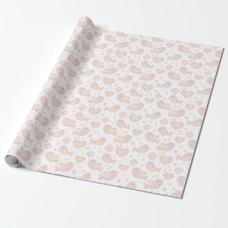 Pink Birds and Flowers Baby Shower Wrapping Paper