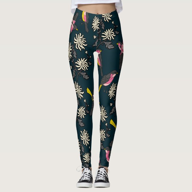 Pink Birds and Flowers Leggings (Front)