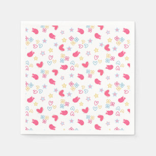 Pink Birds and Love Hearts Napkins