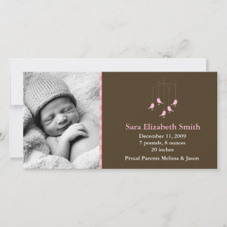 Pink Birds Baby Mobile Birth Announcements