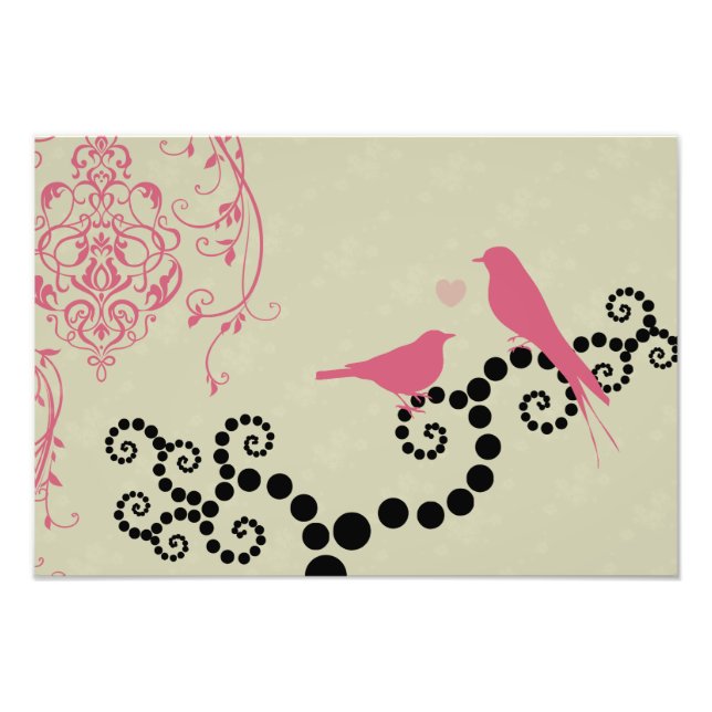 Pink Birds, Birds On Tree, Dots, Hearts, Love Photo Print (Front)