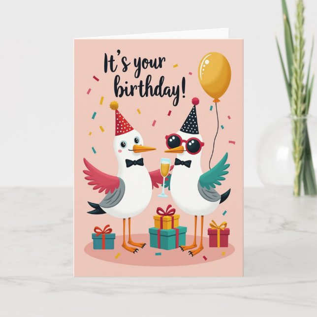 Pink Birds Celebration Card (Front)