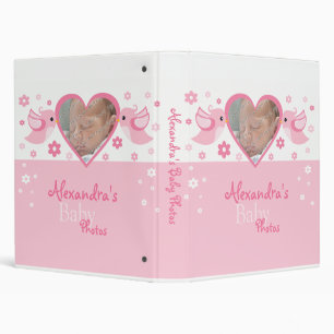 Pink Birds & Flowers Photo Baby Girl Album 3 Ring Binder