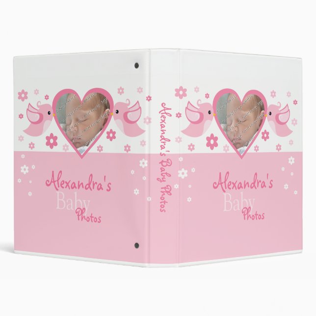 Pink Birds & Flowers Photo Baby Girl Album 3 Ring Binder (Background)