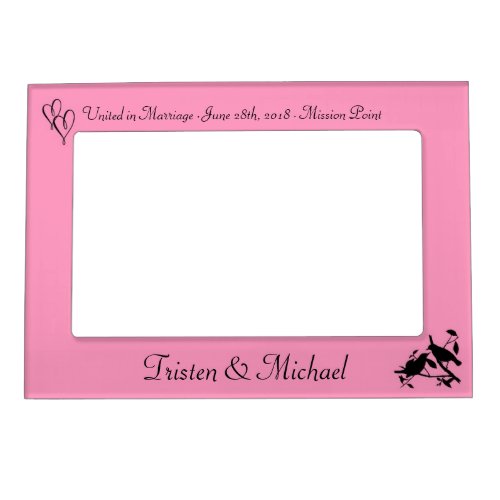 Pink Birds  Hearts Wedding Photo Magnetic Picture Frame