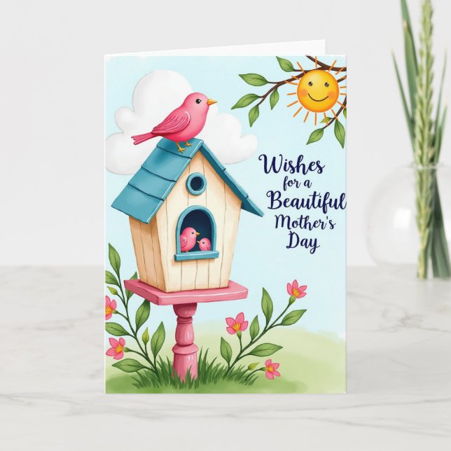 Pink Birds Mothers Day Family Card (Front)