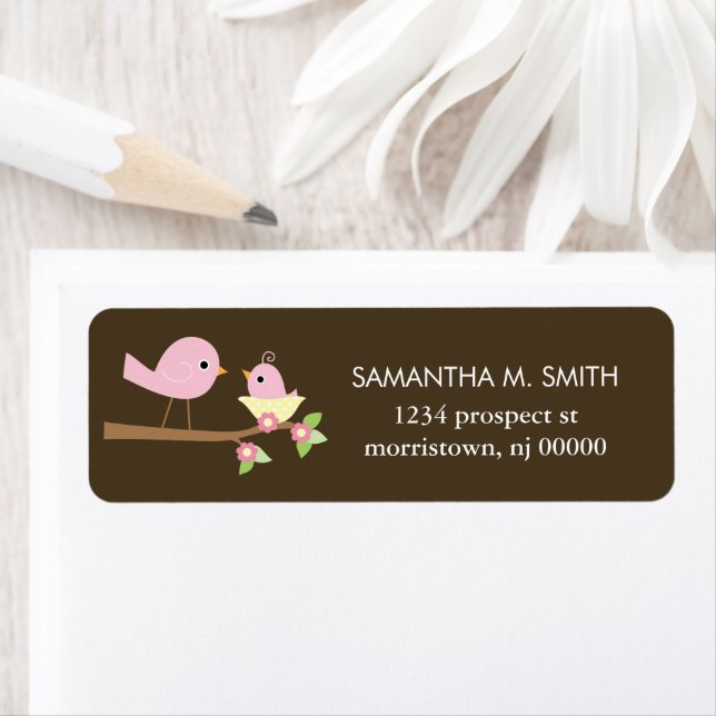 Pink Birds Nest Baby Shower Label (Insitu)