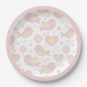 Pink Birds Nesting Party Paper Plates