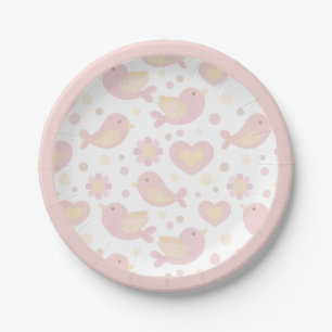 Pink Birds Nesting Party Paper Plates