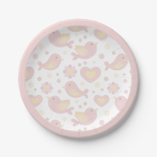 Pink Birds Nesting Party Paper Plates