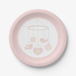 Pink Birds Nesting Party Paper Plates