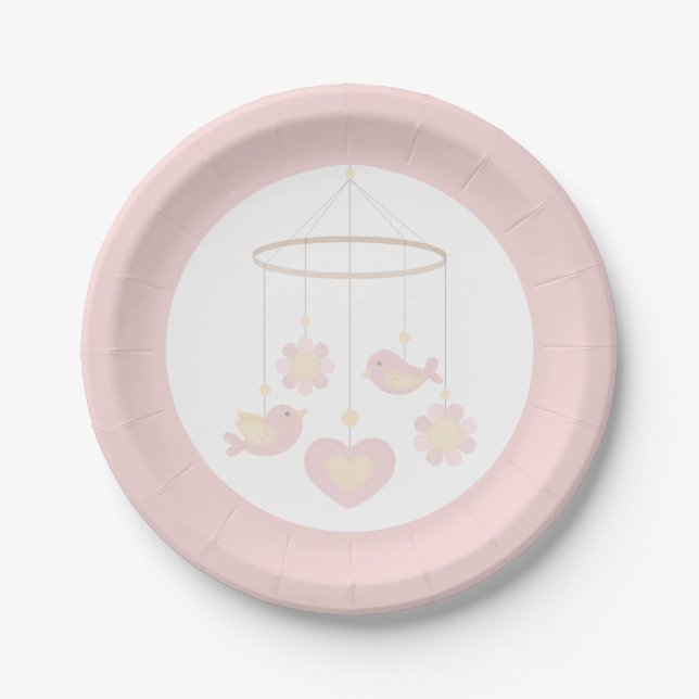 Pink Birds Nesting Party Paper Plates (Front)