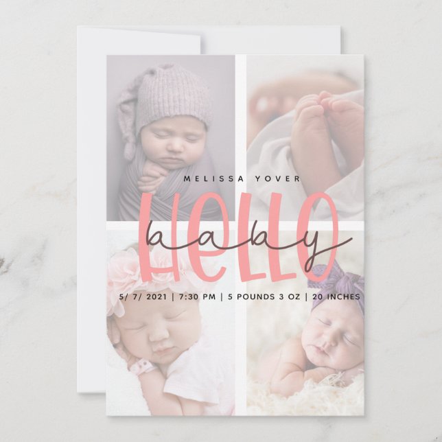 Pink birth annoucement girl script card (Front)