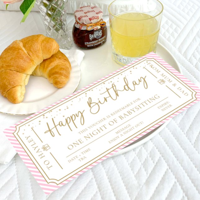 Pink Birthday Babysitting Gift Voucher Card (Creator Uploaded)