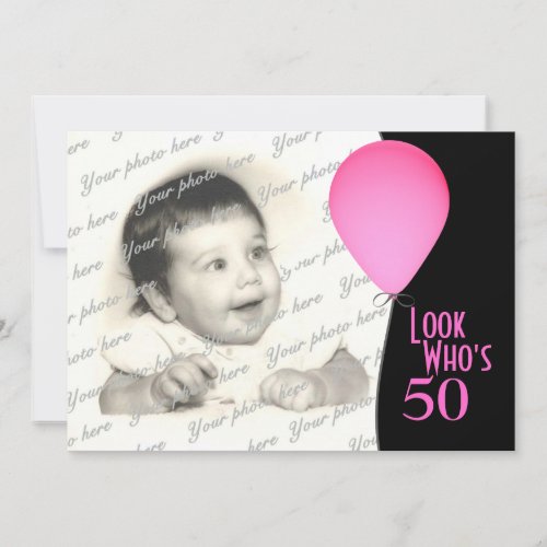 Pink Birthday Balloon with Photo Invitation