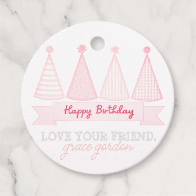 Pink Birthday Banner Hat Gift Tag (Front)