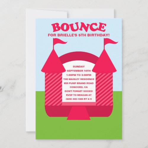 Pink Birthday Bounce Bouncy House Birthday Party Invitation