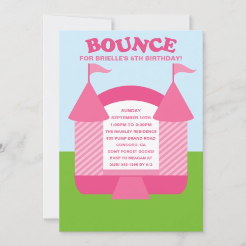 Pink Birthday Bounce Bouncy House Birthday Party Invitation