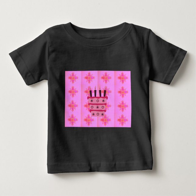 Pink Birthday Cake Art Print Baby T-Shirt (Front)