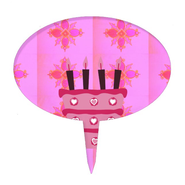 Pink Birthday Cake Art Print Cake Topper (Front)