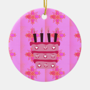 Pink Birthday Cake Art Print Ceramic Ornament