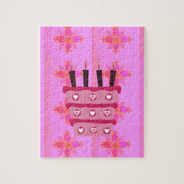 Pink Birthday Cake Art Print Jigsaw Puzzle (Vertical)