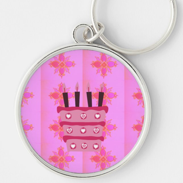 Pink Birthday Cake Art Print Keychain (Front)