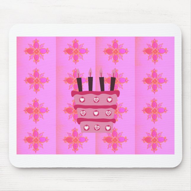 Pink Birthday Cake Art Print Mouse Pad (Front)