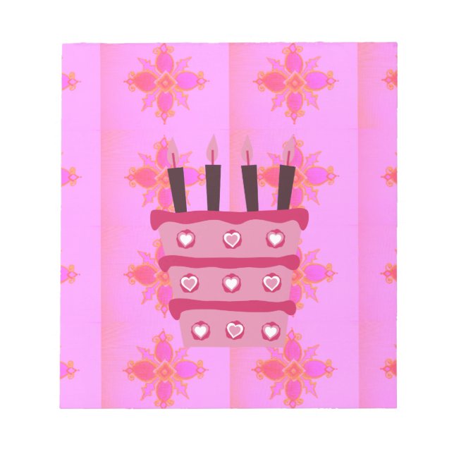 Pink Birthday Cake Art Print Notepad (Front)