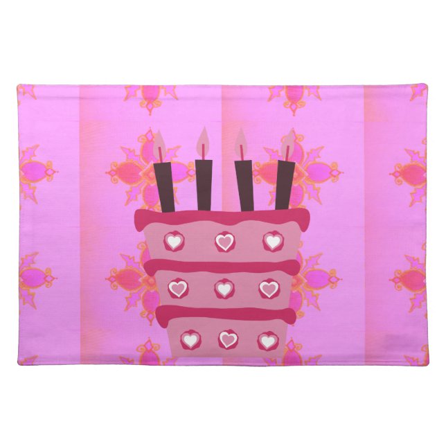 Pink Birthday Cake Art Print Placemat (Front)