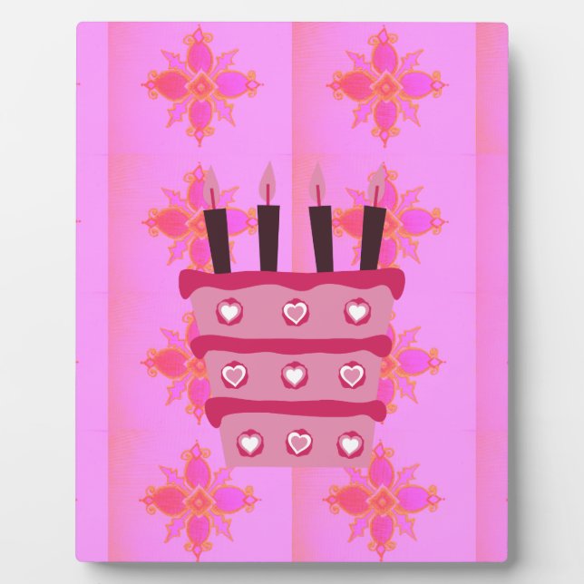 Pink Birthday Cake Art Print Plaque (Front)
