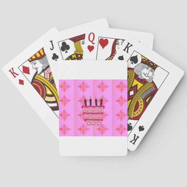 Pink Birthday Cake Art Print Poker Cards (Back)
