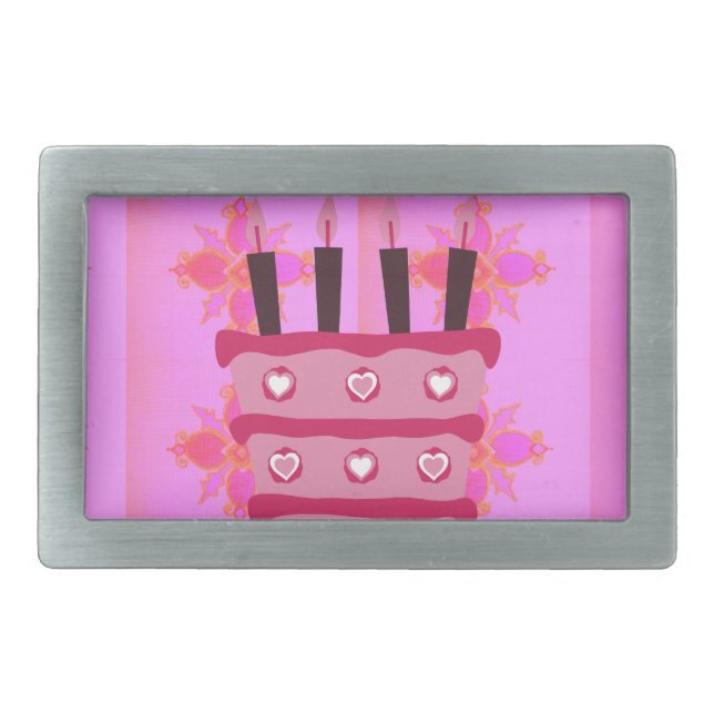 Pink Birthday Cake Art Print Rectangular Belt Buckle (Front)