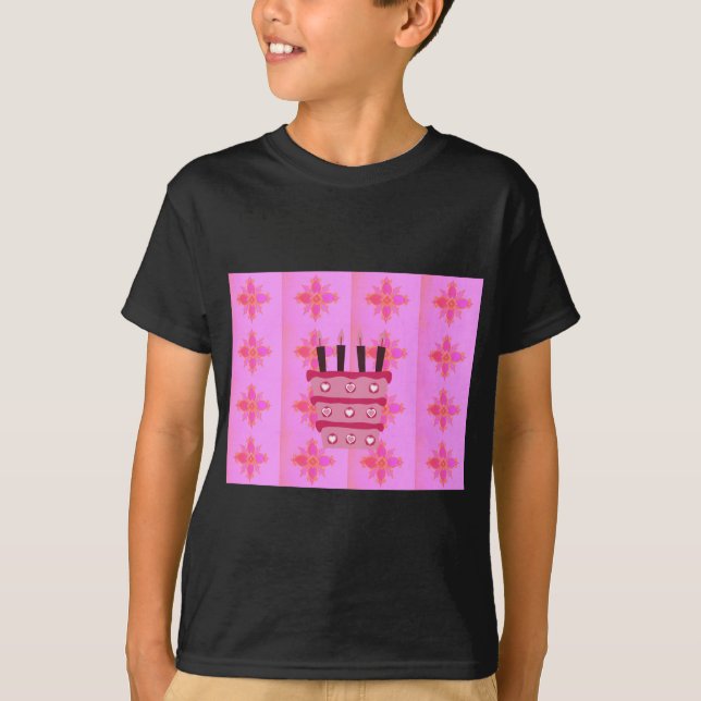 Pink Birthday Cake Art Print T-Shirt (Front)