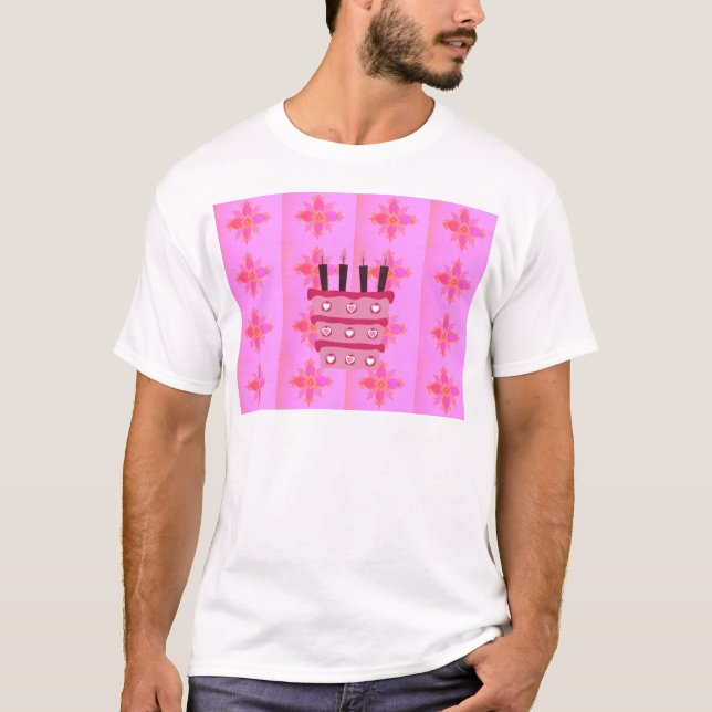 Pink Birthday Cake Art Print T-Shirt (Front)