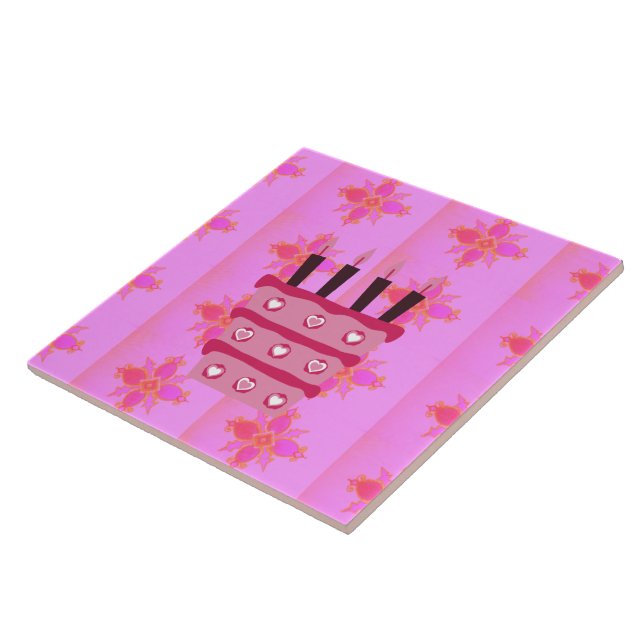 Pink Birthday Cake Art Print Tile (Side)