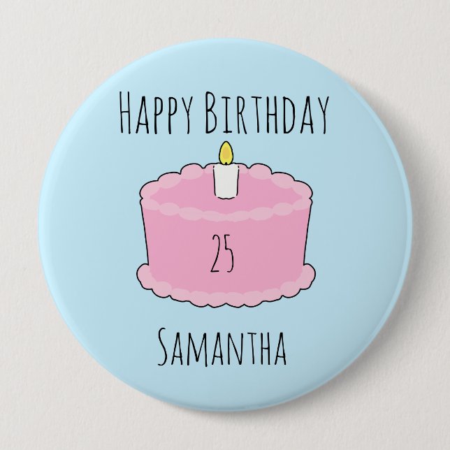 Pink birthday Cake Button (Front)