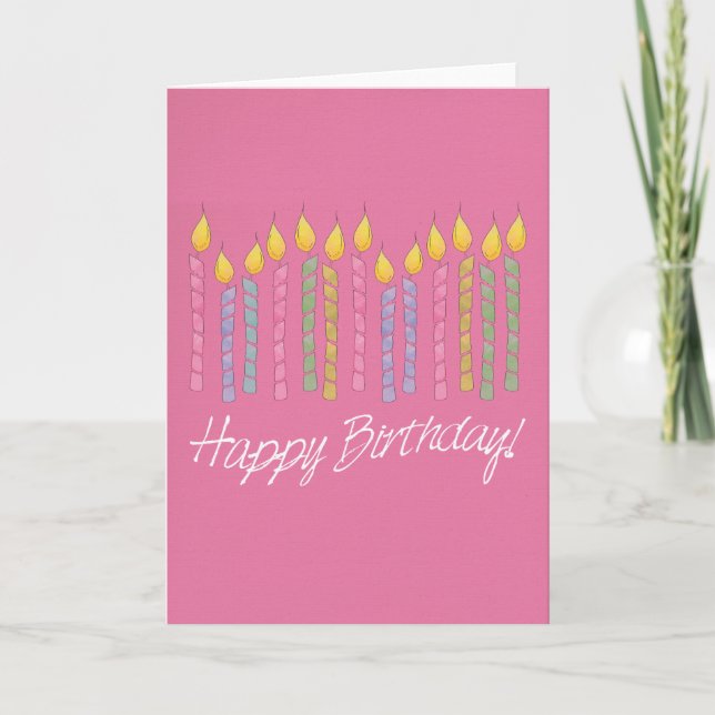 Pink Birthday Cake Candles Happy Birthday Card (Front)
